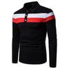 Primavera e Outono Novo Peito Masculino Costura de duas cores Slim-fit Camiseta de lapela de manga comprida Tamanho Europeu fino Camisa de manga comprida Paul