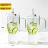 Taza Rompehielos de Vidrio de Borosilicato Alto con Asa Taza con Popote Gran Capacidad Alto Valor para Chicas con Tapa Taza de Café para Oficina