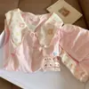 Pijama fino de algodón nube de verano para mujer con estampado de Rilakkuma de dibujos animados, cuello de muñeca, se puede usar afuera como ropa casual para casa