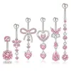 Conjunto Transfronteiriço de 6 Peças de Piercings para Umbigo em Aço Inoxidável com Laço em Formato de Coração, Zircônia Microincrustada, Joias de Piercing Simples Multicor para Atacado