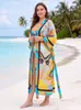 Roupa de Proteção Solar para Praia em Algodão Estampado Feminino Cardigan de Saída de Praia para Biquíni Saída de Praia para Roupa de Banho Comprimento Médio Moda Praia