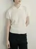 Polo Retro Blanco Tejido Manga Corta Top Verano Desplazamiento Casual Universitario Temperamento Camiseta Mujer