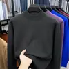 Suéter Masculino Grosso Gola Alta Cruzado 2026 Outono/Inverno Novo Manga Longa Camada Base Casual Cor Sólida Malha Suéter Masculino