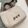 Bolsa de Lona Bordada com Letra Retro para Mulheres para Trabalho e Deslocamento, Bolsa Térmica para Almoço, Bolsa Saco Versátil de Mão, Bolsa de Mão Casual para Mulheres