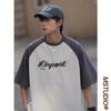 Manga Raglan Manga Curta Masculina Verão Estilo Americano Retro High Street Roupas Soltas Moda Marca Meia Manga Pesada Bordado Camiseta