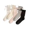 Calcetines estilo Miu para mujer de verano delgados con lazo calcetines de media caña calcetines de felpa con doble oreja de madera calcetines sweet lolita