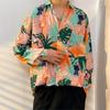 Camisa Floral Masculina, Manga Longa, Primavera e Outono, Estilo Coreano, Tendência, Única, Estilo Hong Kong, Jaqueta Camisa Retrô, Não Amassa, Atacado