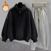 Traje Casual Masculino Duas Peças Masculino Outono Inverno Jovem Tendência Gola Alta Meia Manga Moletom com Caimento Solto