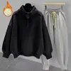 Traje Casual para Hombre, Traje de Dos Piezas para Hombre, Estilo Otoño e Invierno, Sudadera Trendy Juvenil de Cuello Semi-Alto de Manga Larga con Corte Holgado
