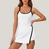 Vestido esportivo europeu e americano transfronteiriço, saia de tênis, corrida, fitness, anti-exposição, vestido de ioga de ajuste slim com blocos de cor e alças