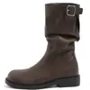 Botas retrô de cano médio, botas de moda feminina para primavera e outono, sapatos estilosos de salto grosso, botas versáteis de novo estilo 2026
