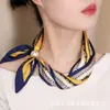 Lenço de seda estilo vintage para primavera e verão, com estampa paisley, contas e fecho magnético, pequeno lenço de pescoço estilo luxo leve de alta qualidade, acessório feminino com fita
