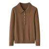 Camiseta de punto ajustada para mujer Ordos Worsted 68/3 Cachemir Puro Cuello Polo Solapa Hombro Derecho Manga Larga