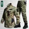 Traje de Camuflaje para Primavera y Otoño Conjunto para Hombre Ropa de Trabajo Resistente al Desgaste Uniforme de Entrenamiento al Aire Libre Doble Capa Refuerzo en la Entrepierna Ropa de Protección Laboral Chaqueta