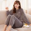 Pijama de Vellón Coral para Mujer Invierno Grueso Ropa Exterior Lindo Franela Ropa para el Hogar Traje Cárdigan Largo Holgado a la Moda