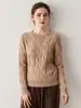 Suéter de Cachemir Grueso de Punto Trenzado con Cuello Redondo para Otoño/Invierno 2026 para Mujer, Tejido Suave, Cálido y Amigable con la Piel