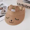 Sombrero de paja para niños para protección solar en verano, lindo sombrero de paja abierto con orejas de conejo, sombrero de paja transpirable para bebés niños y niñas