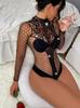 TZ123 transfronterizo para damas diamante caliente brillante encaje cuello ropa sexy ropa interior manga larga red ropa body lin