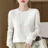 Tejido de una sola pieza sin costuras para mujer, jersey de cuello redondo, camiseta base de corte holgado, nuevo suéter de color liso para otoño e invierno para mujer, transfronterizo
