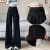 Jeans Anchos de Lujo Negros y Dorados para Mujer Otoño 2026 Nuevos Pantalones de Pierna Recta Acampanados Elásticos de Cintura Alta No Pegajosos