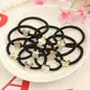 Banda Elástica Negra Coreana de Alta Elasticidad Simple con Perla Dorada Accesorios para Recoger el Cabello Estuche de Cuero Duradero Simple Dibujos Animados Accesorios para el Cabello