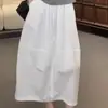 Falda de Botón Estilo Coreano para Mujer Verano 2025 Nueva Moda Simple Cintura Elástica Holgada Adelgazante Cordón Falda de Media Longitud