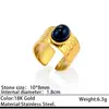 Anillo Abierto de Acero de Titanio Imitación Ágata Negra Retro Chapado en Oro de 18K, Resistente al Color, Sensación de Alta Gama, Joyería de Acero Inoxidable para Manos al por Mayor