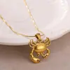 Colar com Pingente de Caranguejo Estilo Oceano em Aço Inoxidável e Ouro 18K Real Corrente para Férias na Praia Não Desbota em Aço Titânio