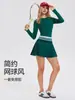 Conjunto Esportivo Caijue para Mulheres, Corte Slim, Top de Yoga de Secagem Rápida, Conjunto de Duas Peças com Saia de Badminton para Fitness de Manga Longa