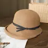 Chapéu de Palha com Proteção Solar Estilo Hepburn para Mulheres, Chapéu Bucket Dobrável Retrô, Chapéu de Pescador Artístico, Chapéu Simples de Sol, Chapéu Casual Descolado