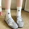 Meias Ruffle Florzinhas Estilo Coreano Meia de Cano Médio Outono Fofas Versáteis Meias Longas Femininas Algodão Puro Sem Costura Meias Femininas Tendência