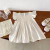 Vestido de manga voadora para meninas de 0 a 5 anos, vestido de verão para meninas, cor sólida, vestido de princesa da moda, vestido de verão infantil AQ031