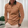 2025 Camisa Polo Masculina de Manga Longa Europeia e Americana Primavera e Outono Nova Estampa 3D Casual de Negócios Camisa Polo com Botão