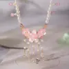 Colar de Franjas com Contas de Pérola Estilo Mori Hanfu Novo Estilo Chinês Cheongsam Traje Antigo Acessórios de Elementos Han para Mulheres