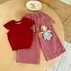Conjunto de Verano para Niñas de Manga Corta con Camiseta sin Espalda, Falda a Cuadros, Pantalones de Pierna Ancha, Conjunto de Dos Piezas Estilo Coreano para Niños para Otoño