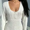 EBay AliExpress Suéter de Manga Larga Cuadrado Simple Ajustado para Mujer Estilo Puro Deseo, Top de Color Sólido, En Stock