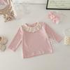 Camiseta de Manga Larga para Bebé Niña Primavera Nuevo Estilo Coreano Dulce Encaje Solapa Top Estilo Bebé Camiseta Básica