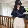 Suéter Tricotado Feminino Outono e Inverno Listrado Color Block Lã Pura, Estilo Preguiçoso, Novo Suéter Base Versátil com Gola Solta