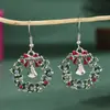 Brincos de Guirlanda de Natal Europeus e Americanos Transfronteiriços Brincos de Diamante Verde Gancho de Orelha com Sino de Strass Brincos de Laço Atacado