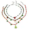 Joyería Europea y Americana Navidad Cuentas de Arroz de Colores Collar de Cuentas de Moda Papá Noel Árbol de Navidad Campana Collar Multicapa