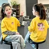 Camiseta de manga larga para niña, algodón puro, casual, corte holgado, estampado lindo, a la moda, para niños mayores, capa base, top falso de dos piezas