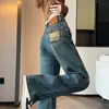 Jeans Color Gris Cemento para Mujer Primavera y Otoño 2024 Nuevos de Verano Delgados Estilo Europeo Cintura Alta Rectos Rasgados Pierna Ancha
