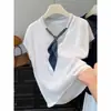 2026 Súper Trendy Top de Seda Helada para Mujer Nuevo de Verano Manga Corta Camiseta con Lazo Cuello en V Delgado Diseño Elegante Top