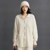 Cárdigan de cachemira con cuello polo 2026 otoño e invierno nuevo para mujer color liso camisa básica estilo elegante con bolsillos chaqueta