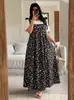 Vestido Largo de Tirantes de Verano Nuevo Transfronterizo Tallas Grandes con Tirantes de Hombro de Lazo Estilo Europeo y Americano, Corte Holgado, Cubre Vientre, con Bolsillos, y Vestido sin Tirantes
