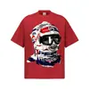 Camiseta Masculina Stejwell Estilo Rua Americano Estampada Gola Pequena Manga Curta 320g Algodão Puro Meia Manga Transfronteiriça