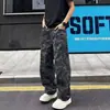 Calça jeans de trabalho estilo americano com camuflagem e perna larga para homens, nova coleção primavera/outono 2026, cintura alta, fresca, estilosa, corte solto, calça cargo