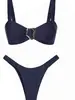 Huludao Ropa de baño Estilo Europeo y Americano Color Sólido Traje de Baño Bikini de Dos Piezas de Cintura Alta Bikini