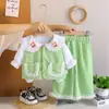 Conjunto de Outono Longo Estilo Coreano para Meninas, Conjunto de Três Peças Tendência Street Style para Bebês e Crianças Pequenas com Colete de Cabeça de Coelho Dupla