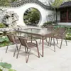 Mesa y sillas de exterior para ocio con tablero de vidrio, sombrilla para sol para villa en el jardín, combinación de mesa y sillas para comedor de balcón
